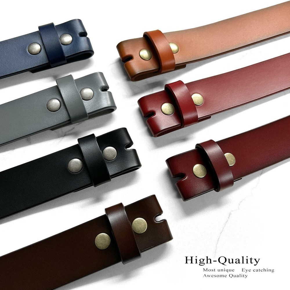 Replacement Belt Strap Genuine Leather Plain Casual Belt Strap with Snaps