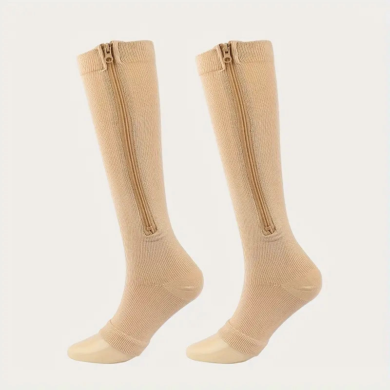Black Side Zip Fingerless Compression Socks Size S/M Nylon
