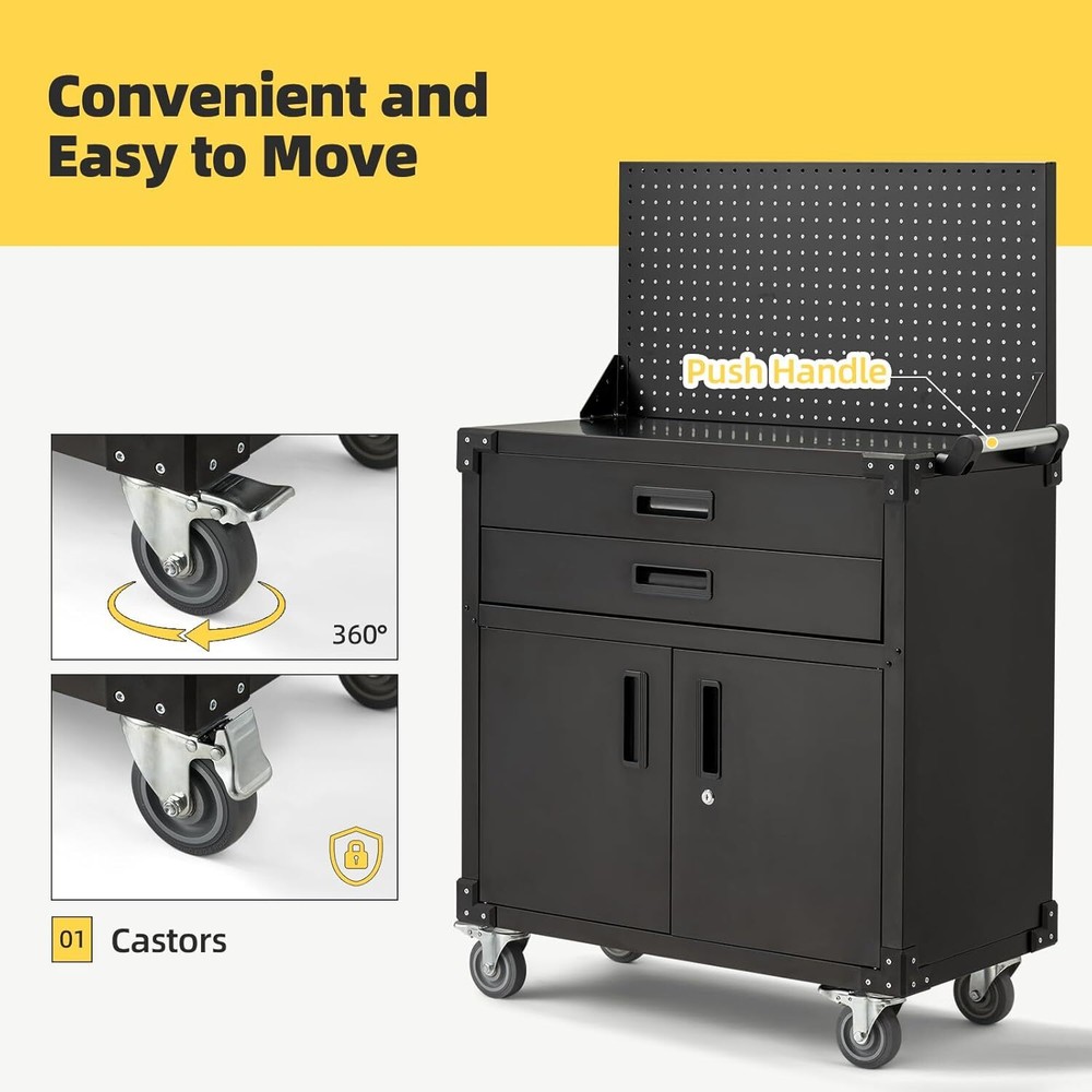 Work Bench with Pegboard Drawers and Cabinets Movable Storage Tool Cabinets