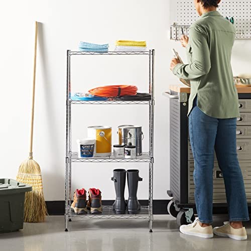 Amazon Basics 4-Shelf Adjustable Storage Shelving Unit for Garage, Steel Wire