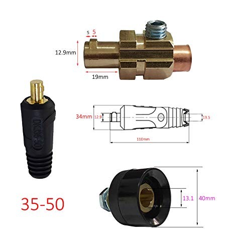 RIVERWELD TIG Welding Cable Panel Connector Plug & 35-50mm, Red and Black