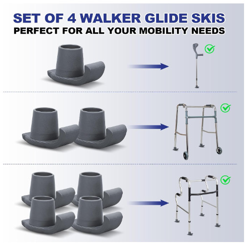 Walker Ski Glides, 2 Pack Durable Ski Glides for Folding Walkers, Universal Fit