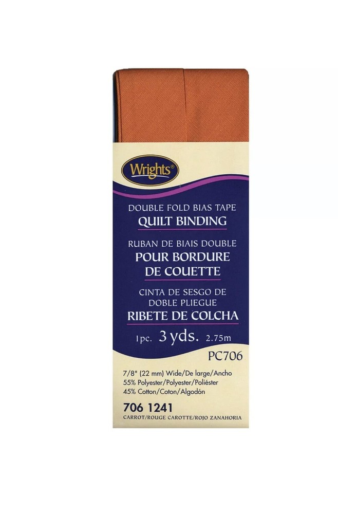 Wrights Double Fold Quilt Binding .875"X3yd-Carrot