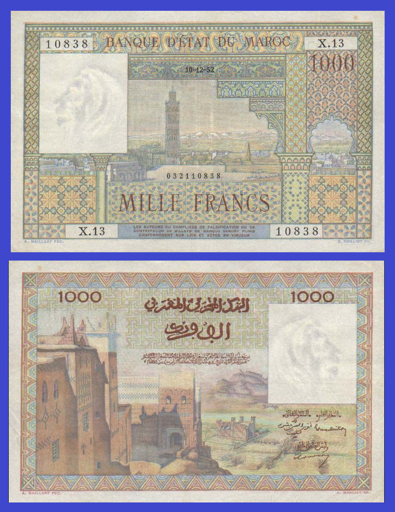 Marocco 1000  francs 1953  / COPY