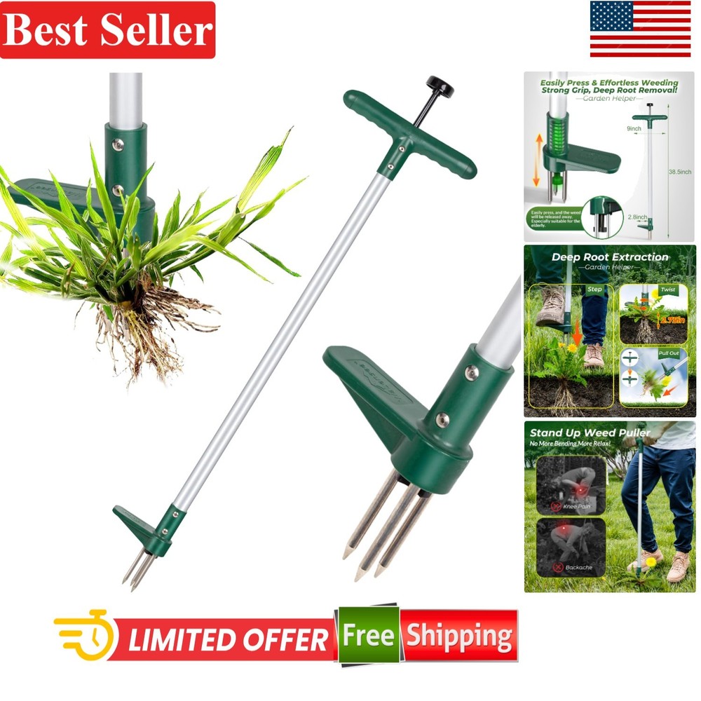 Ergonomic Stand-Up Weed Puller with 3 Durable Claws for Effortless Gardening