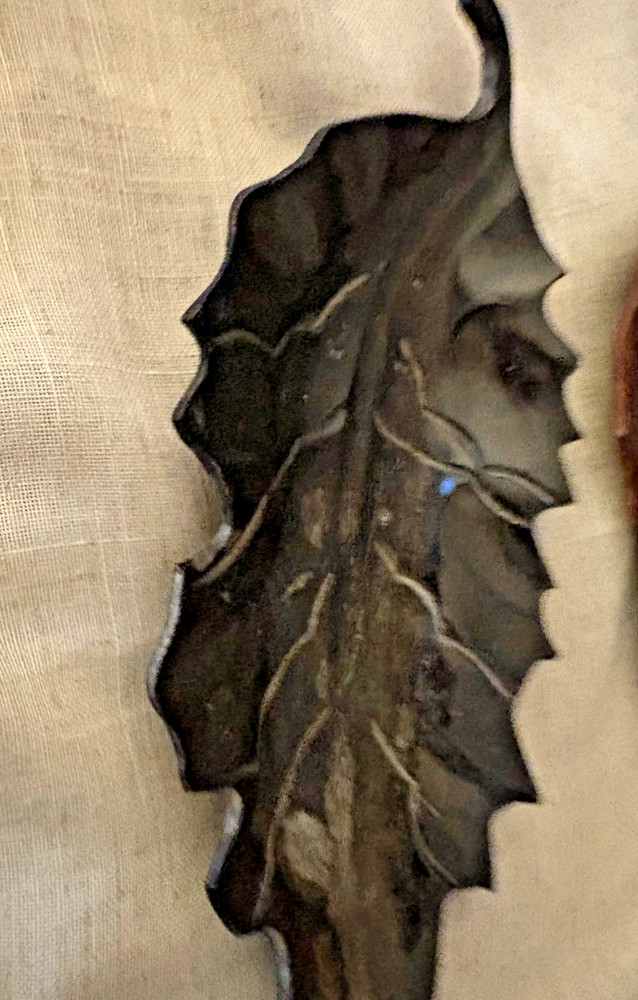 Set of 2 Unique Solid Heavy Metal Leaf Shaped Dish/Trays Sharp Oak or Maple