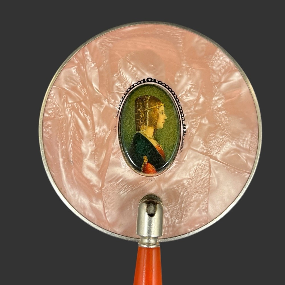 Antique Victorian Handheld Mirror With Bakelite Handle