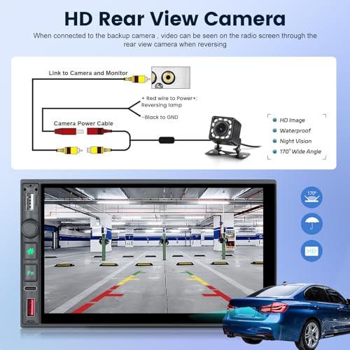 Wireless Double Din Stereo with Carplay and Android Auto - 7 Inch HD Touch