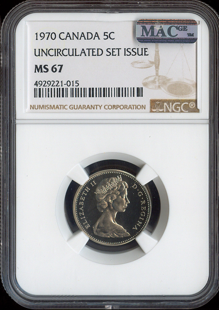 1970 Canada 5 Cents 5C NGC MS67 MAC - Quality
