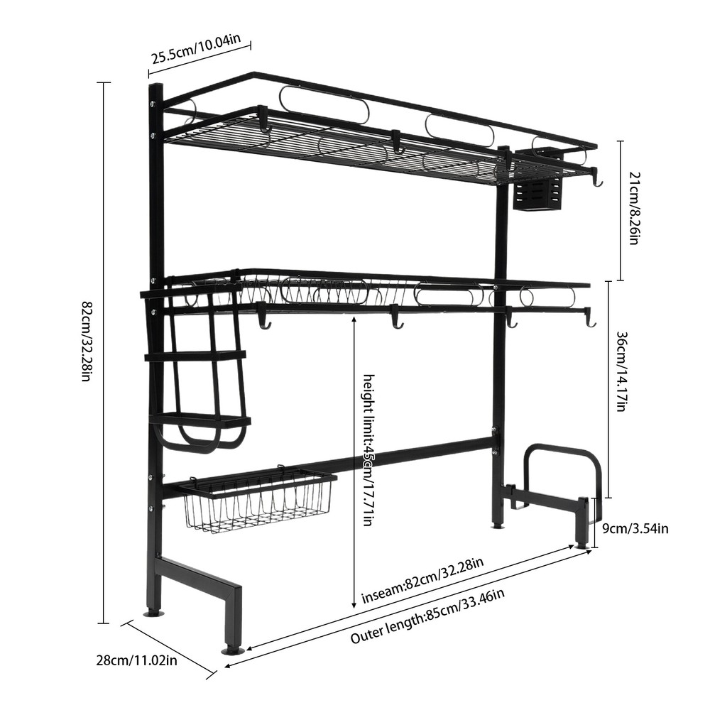 2 Tier Over Sink Dish Drying Rack Cutlery Drainer Kitchen Shelf Cup Organizer