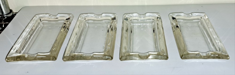 (4) MCM Clear Glass Rectangular Individual Ashtrays 5" x 2.5"