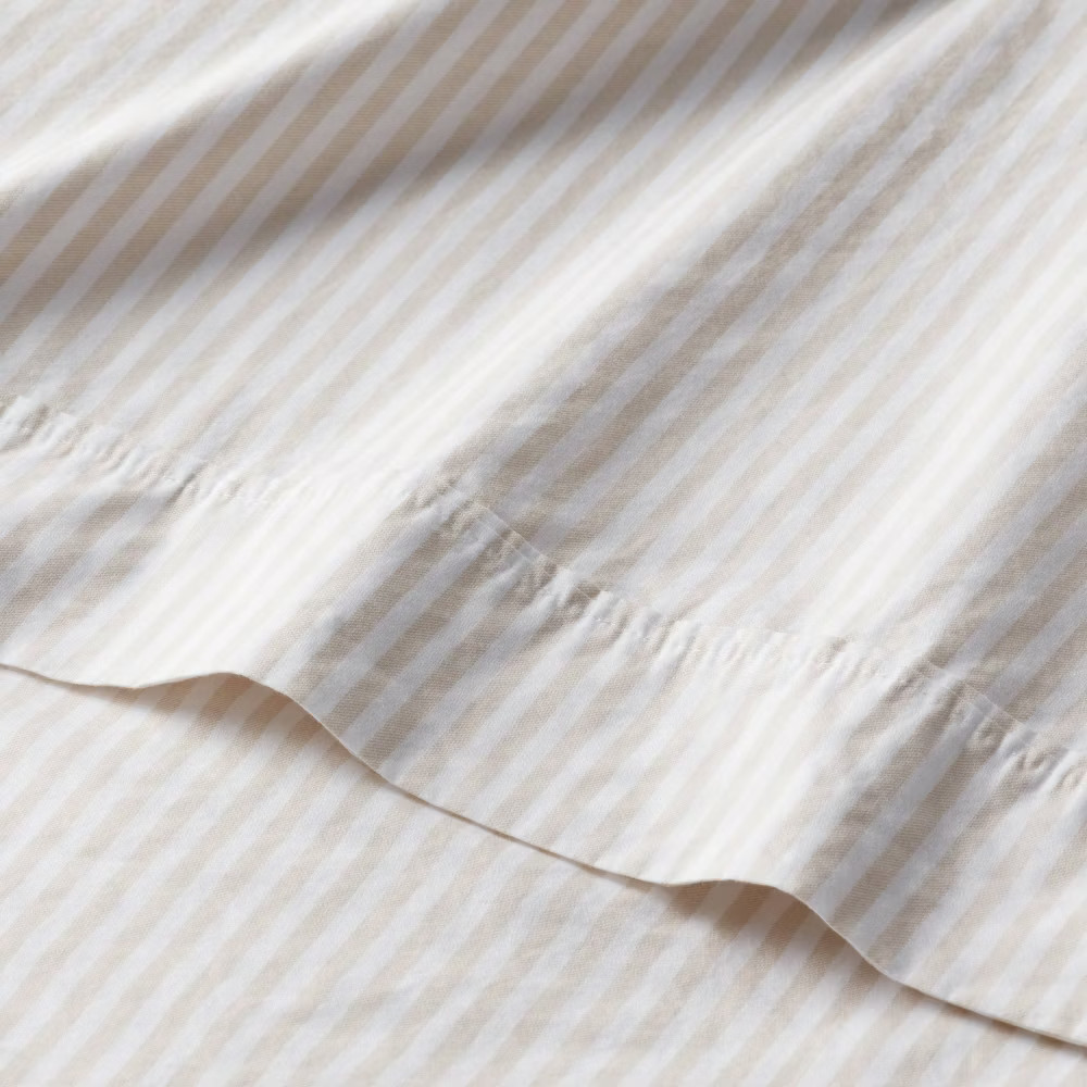 King Organic Percale Sheet Set Khaki/White Stripe - Threshold