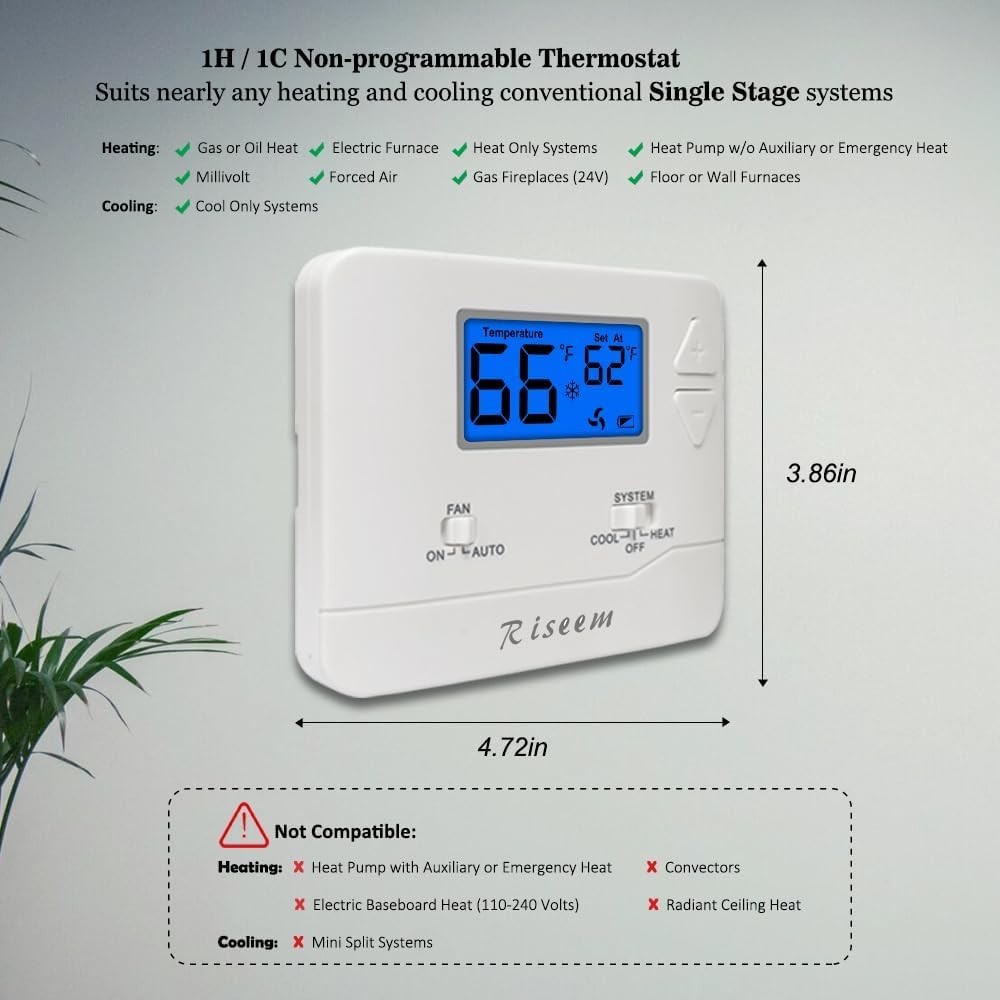 Elegant Non-Programmable Thermostat for Every Heating System - Easy Installation