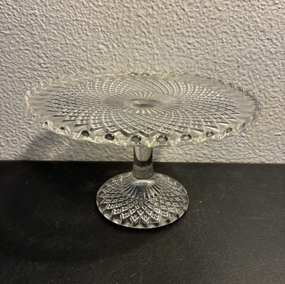 EAPG Clear Glass Cake Stand  Diamond Point
