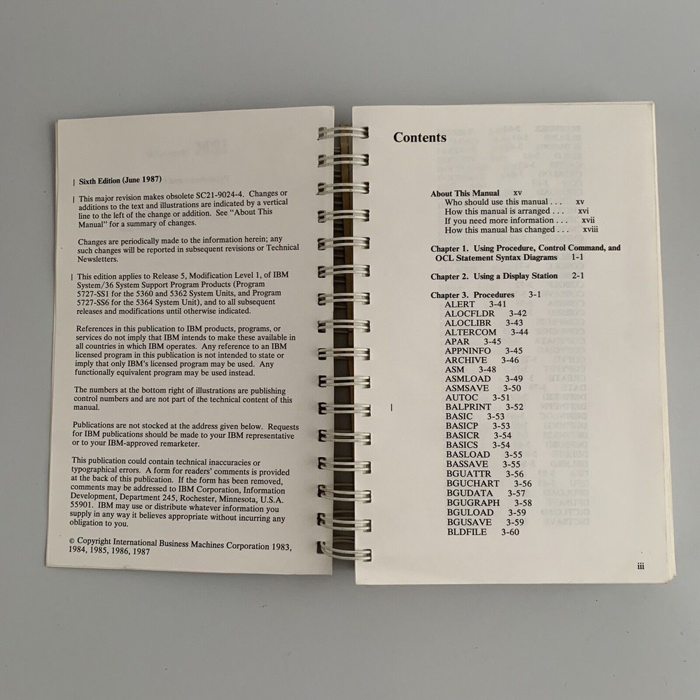 IBM Systems / 36 Procedures and Commands Summary Manual VTG 1987 6th Edition