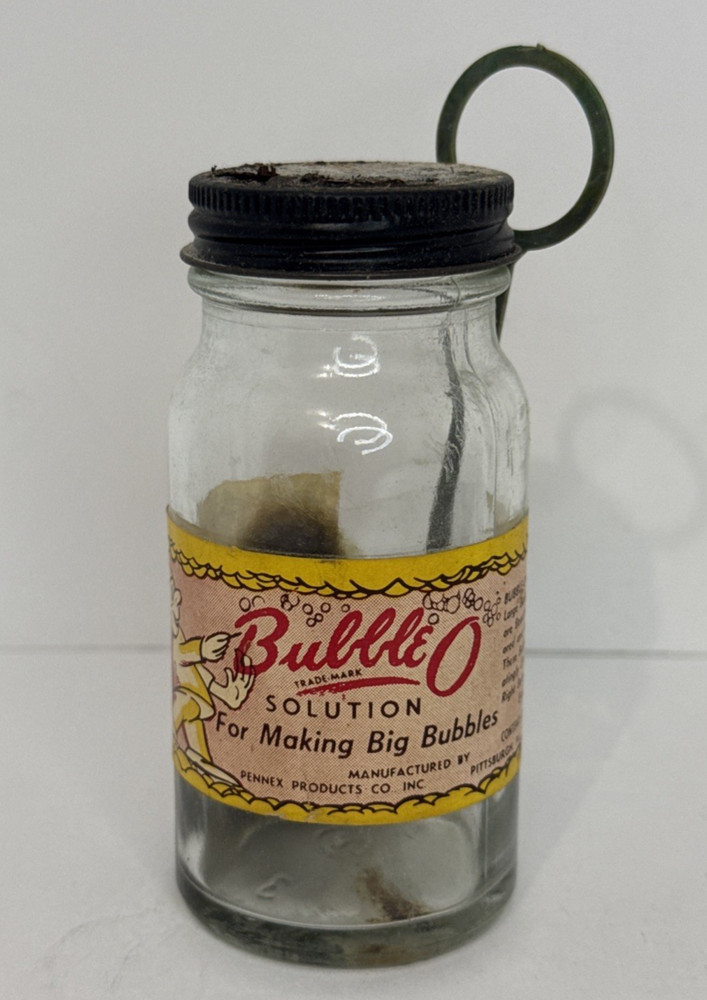 Vintage Bubble O Bubble Making Solution Glass Bottle w/ Plastic Blower