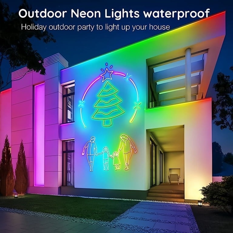 LED Neon Rope Light 16.4 (5m) Multicolor App, Remote, IP68 USB Bluetooth