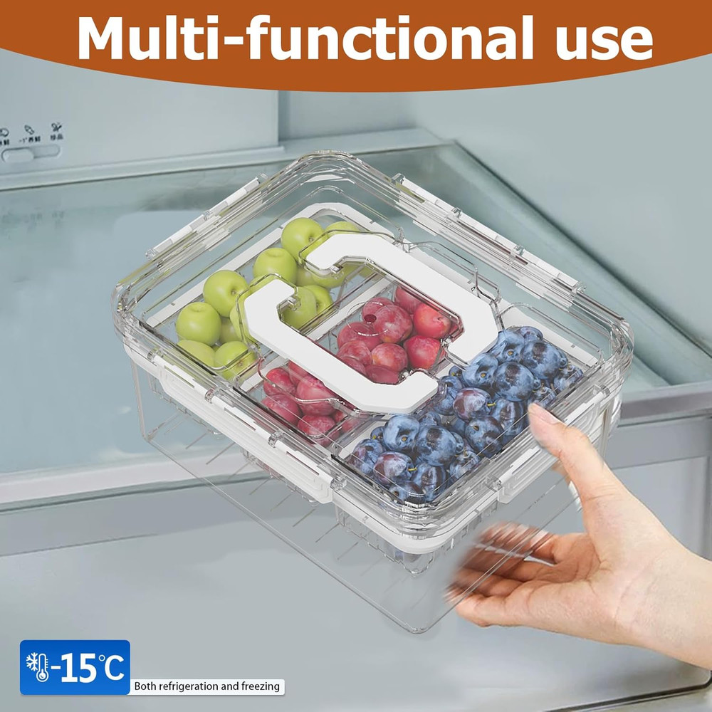 Ice Chilled Condiment Caddy with Portable Handle, 3 Compartment Serving Tray wit