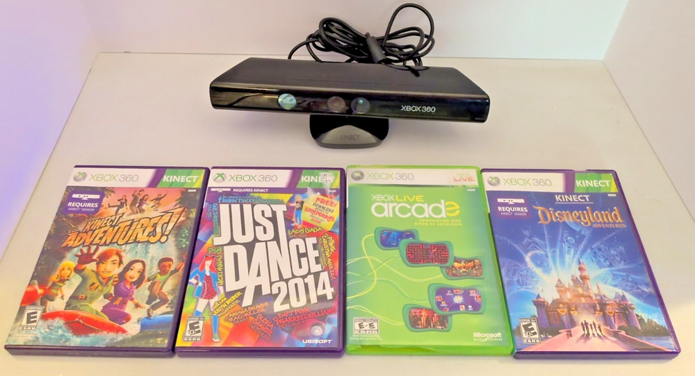 Microsoft Xbox 360 Kinect Sensor Bundle Lot of 4 Kinect Games + Sensor Tested