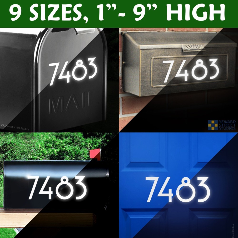Art Deco Reflective Mailbox Address Decal, Personalized Custom - 1311R-WT-Sizes