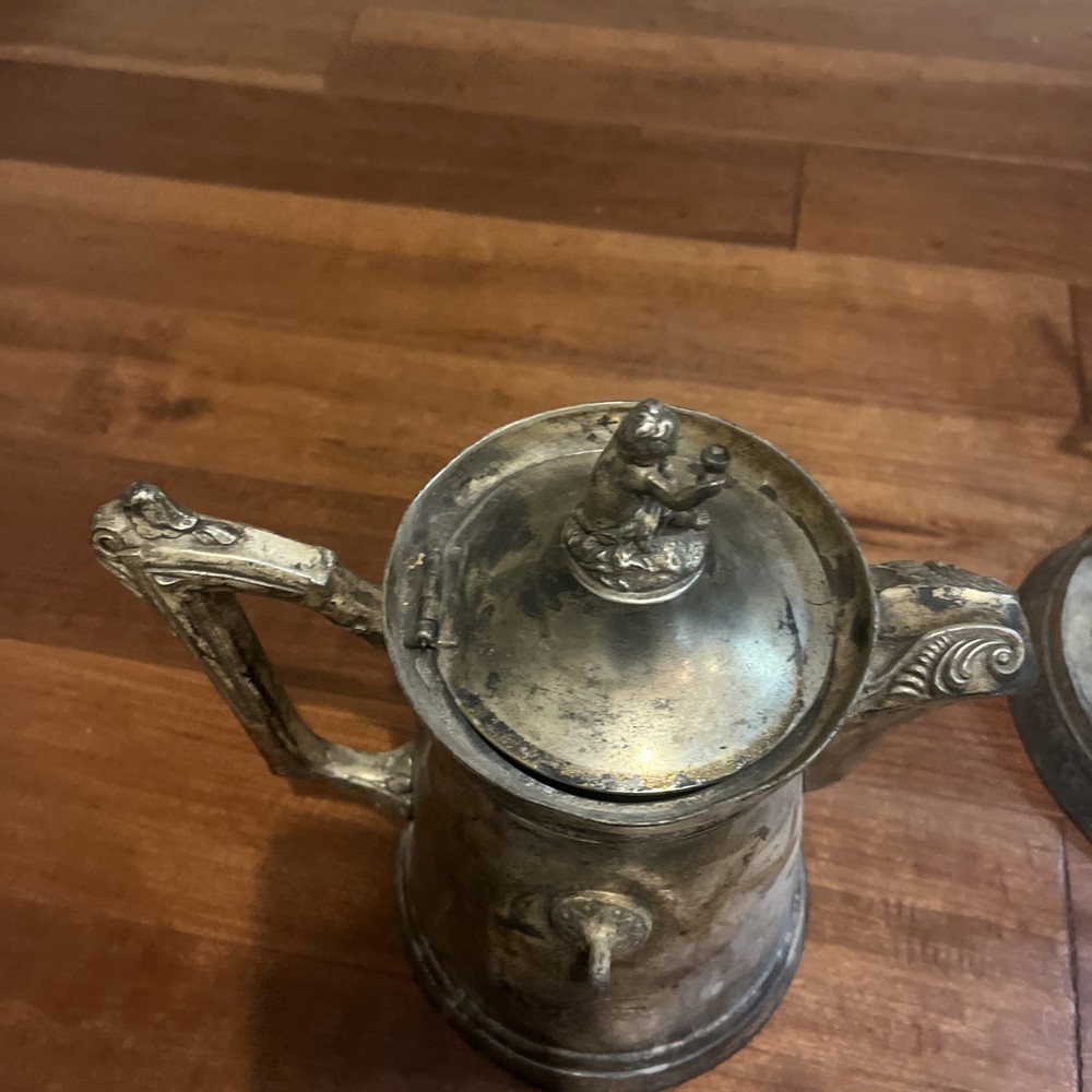 Antique Victorian Silver-Plated Tilting Water Pitcher with Stand