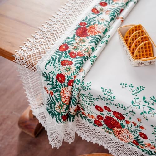 White Tablecloth Exquisite Embroidery Lace 70" x 52" (Rectangular) Floral Leaf