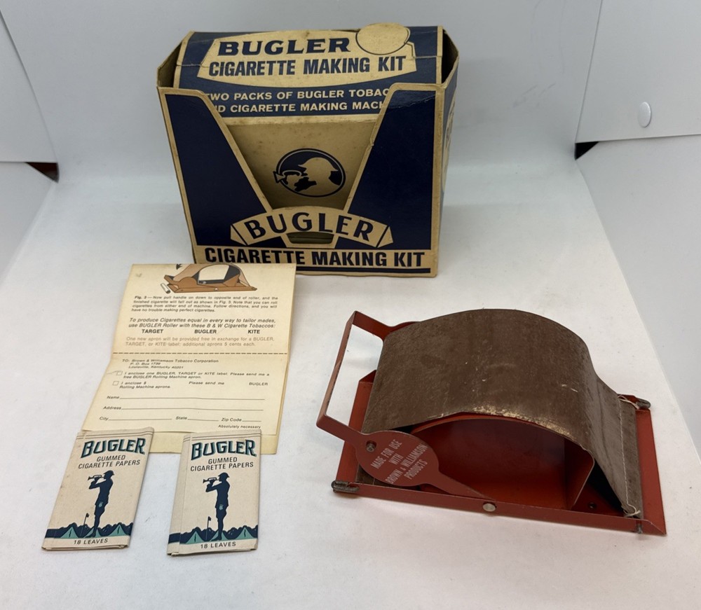 Vintage Bugler Cigarette Making Kit W/ Box Papers & Instruction Booklet