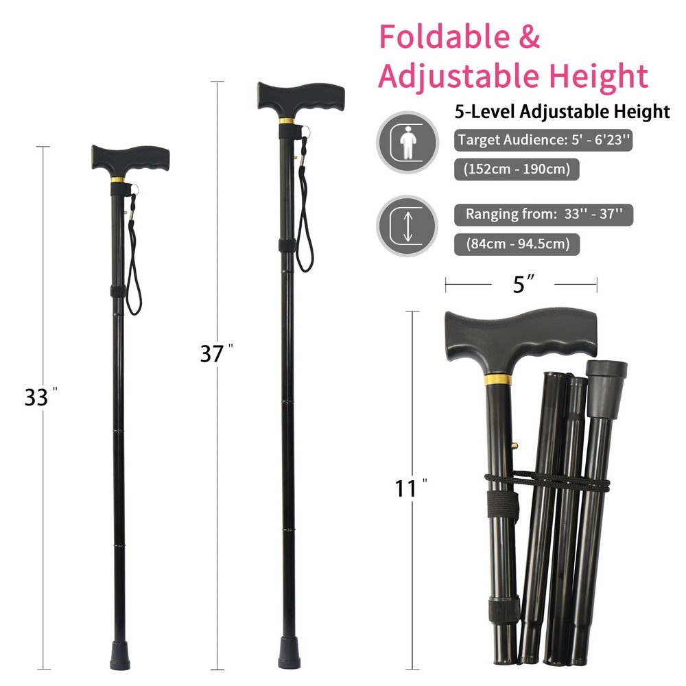 Folding Cane, 5-Level Adjustable Height Lightweight Portable Foldable Walking...