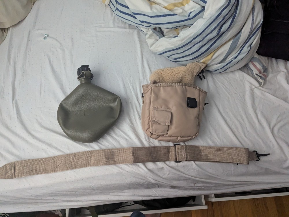 Tan 2 Quart Canteen Set with Canvas Pouch & Shoulder Strap