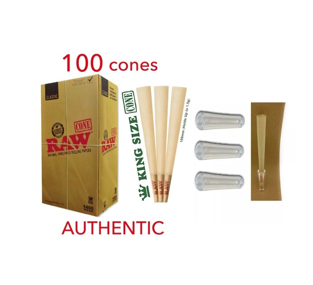 AUTHENTIC raw classic KING size pre rolled cone +premium glass cone filter tip