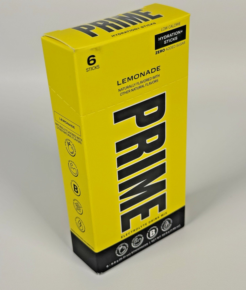 Prime Hydration Lemonade Electrolyte Drink Mix 6 Sticks Box
