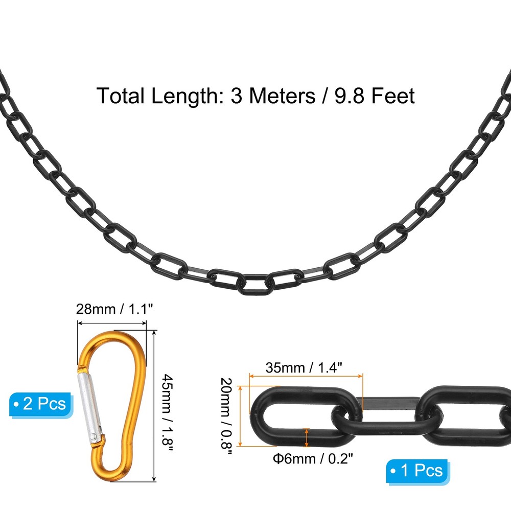 10Ft Plastic Safety Barrier Chain 2 Hooks, Black