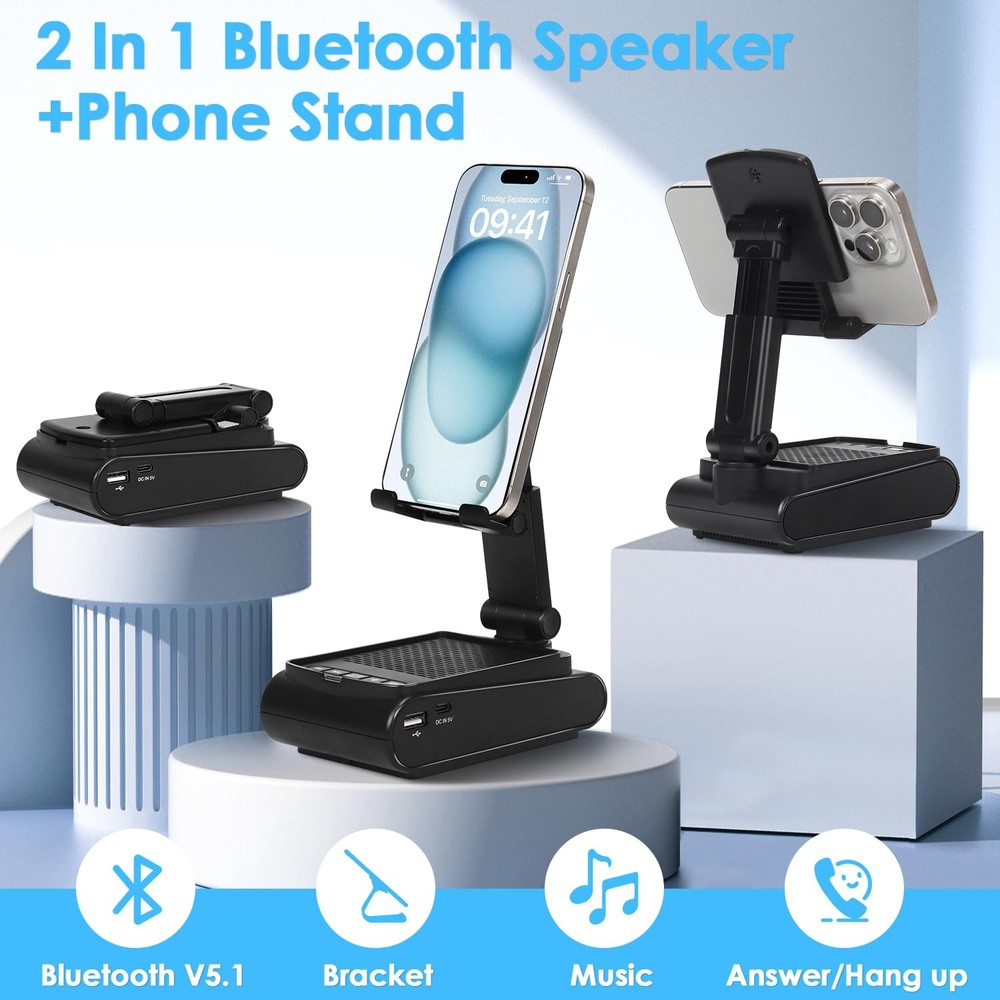 Multi-Angle Adjustable Mobile Phone Holder with Built-in Bluetooth Speaker, S...