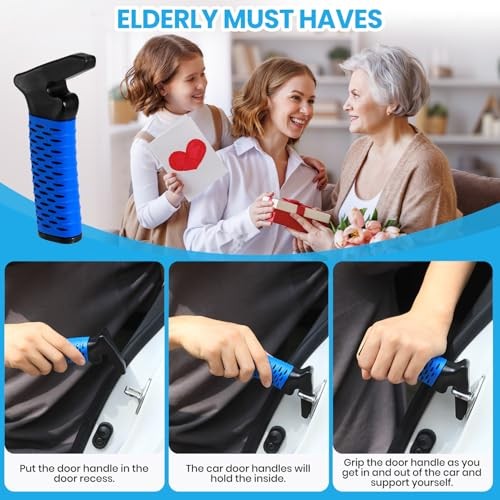 Car Door Handle for Elderly, Car Handle Assist Support, 1 Pack with Strap Blue