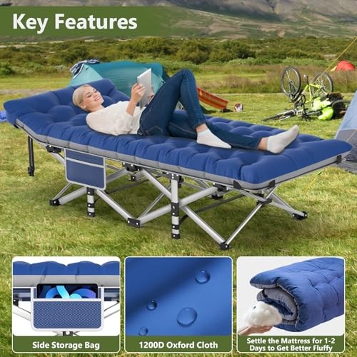 Folding Camping Cot, Sleeping Cot for Adults with Carry Bag, X-Large Blue