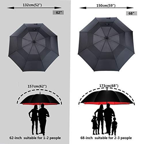 6 Pack Golf Umbrellas 62/68 Inch Large Double Canopy Vented Automatic Open Stick