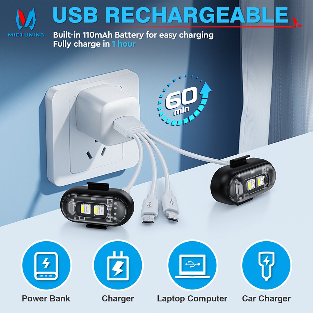 Wireless LED Strobe Lights, 12 Pcs USB Rechargeable Warning Lamp, Anti-Collision