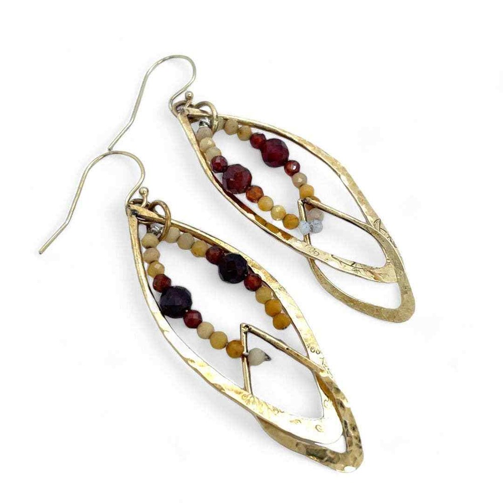 Flames Earrings-Hessonite, Garnet, and Jade