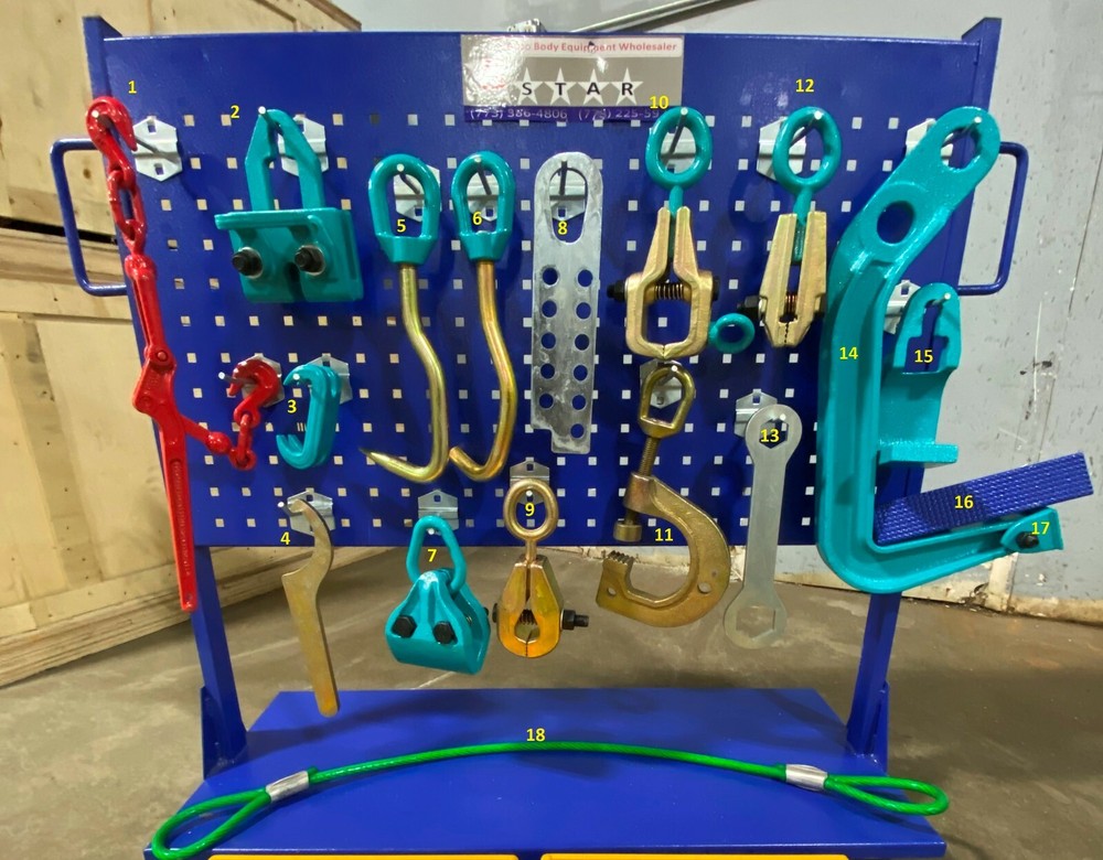 SET#71 AUTO BODY FRAME MACHINE 18 PIECE PULLING TOOLS AND CLAMPS SET