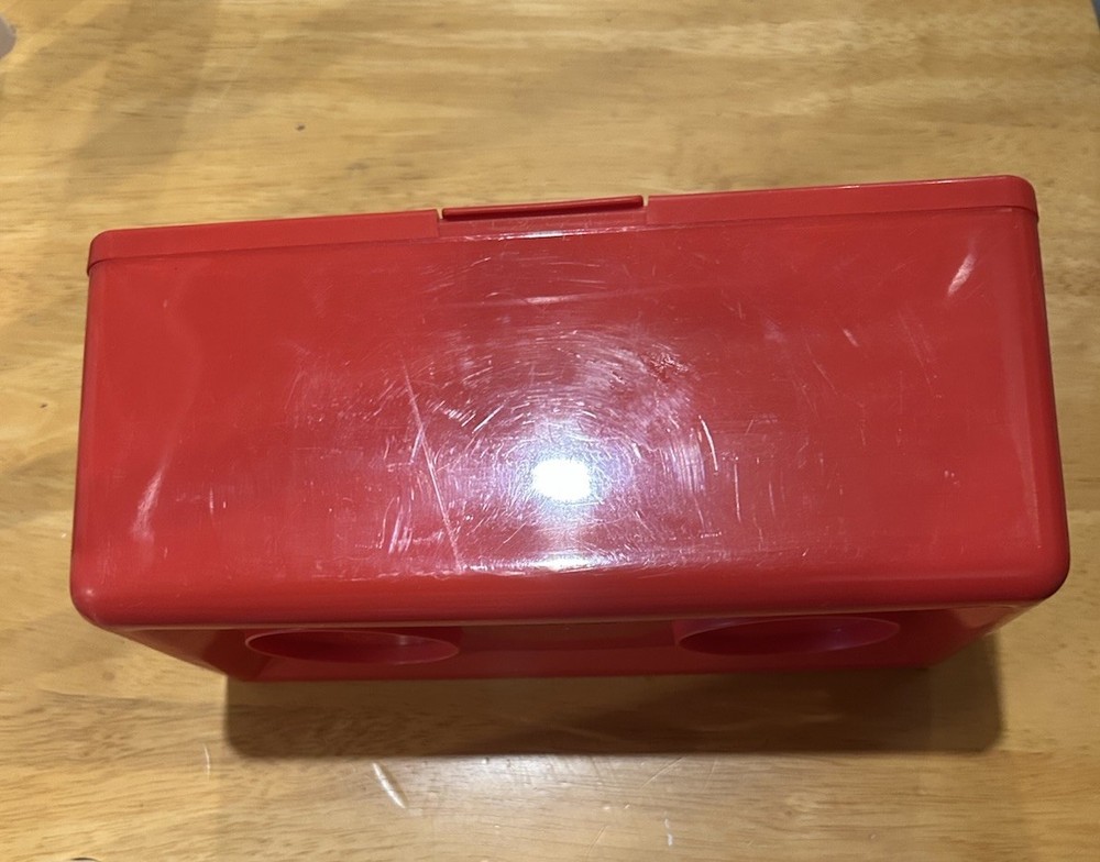 VINTAGE CHUBS BABY WIPES CONTAINER RED STACKABLE LID IS ATTACHED & WORKS SEE