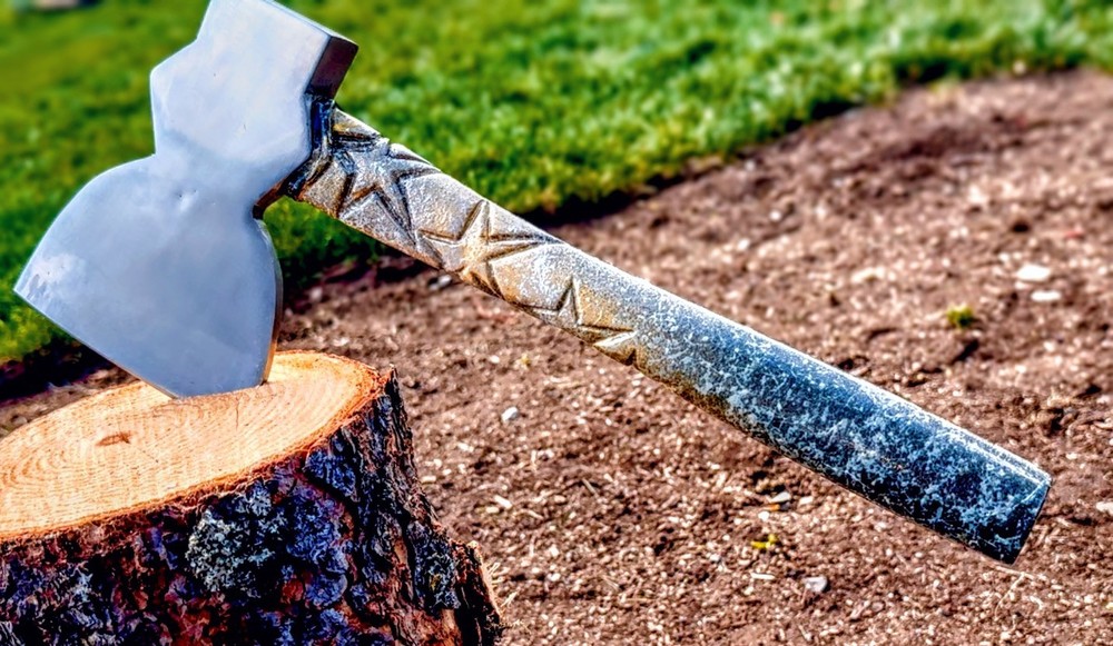 Custom Refurbished Vintage Original Plum?  Hewing Axe Hatchet Original Artwork