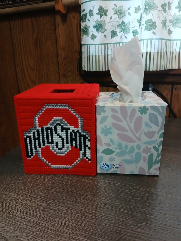 Ohio State Tissue Box Cover, Plastic Canvas