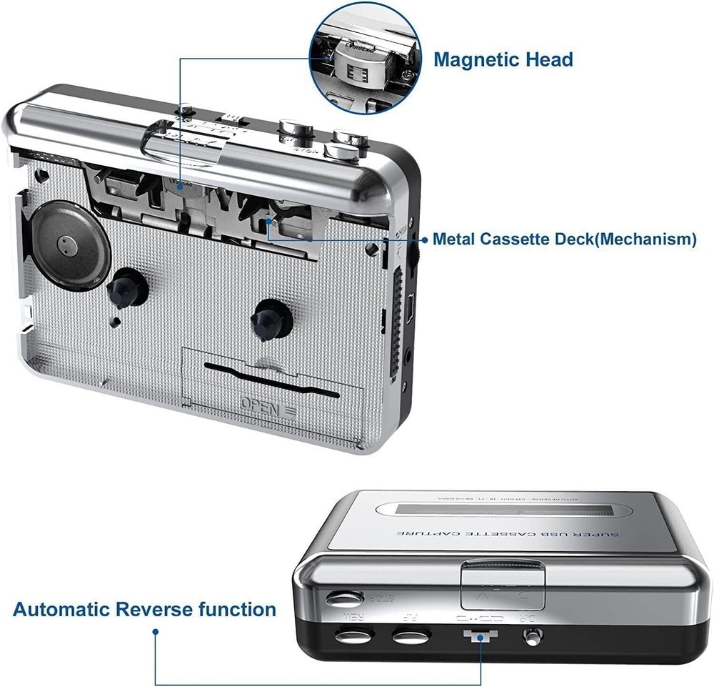 Portable USB Cassette to MP3 Converter No Software Needed Plug & Play for PC