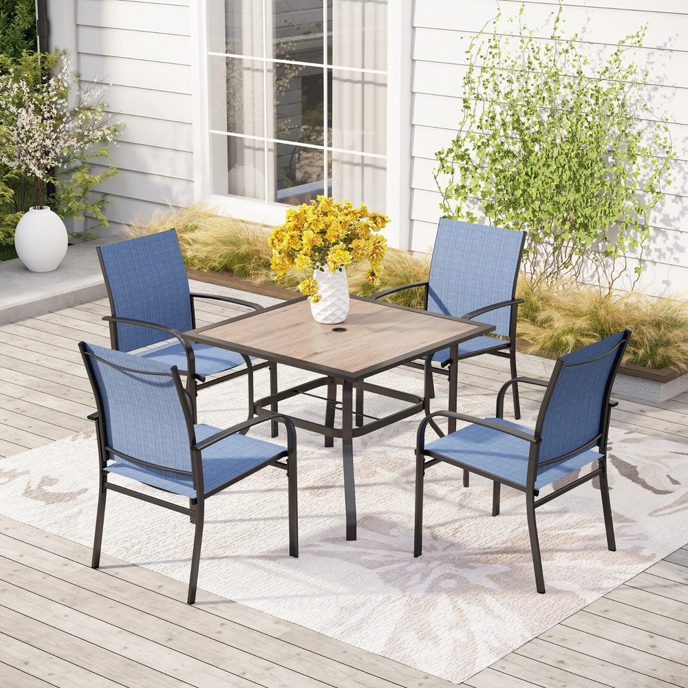 PHI VILLA 5 Piece Outdoor Dining Set Patio Table Chairs Set Stackable Chairs