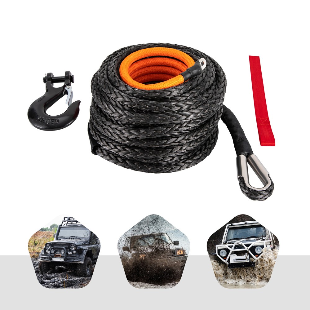 9/16"x76' Synthetic Winch Rope with Hook, Winch Cable with Protective Sleeve