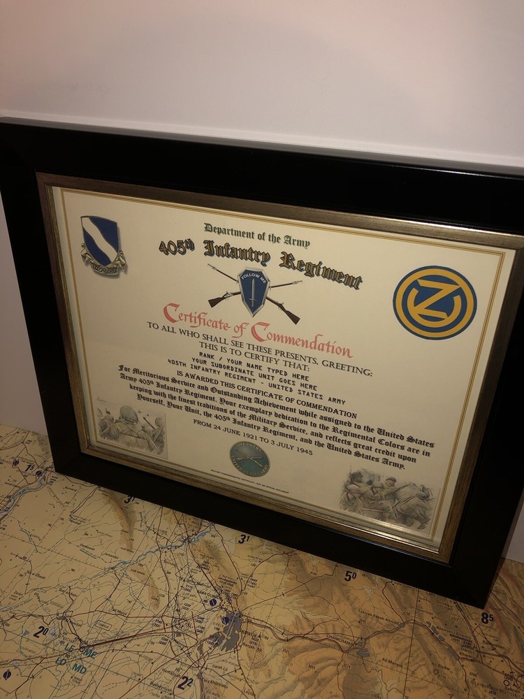405TH INFANTRY REGIMENT / COMMEMORATIVE - CERTIFICATE OF COMMENDATION