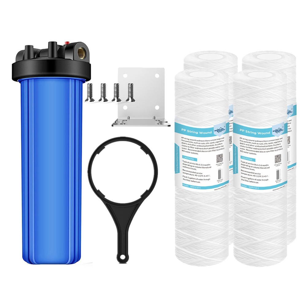 20 Inch Whole House Water Filter Housing System &4PCS 20" x 4.5" String Sediment