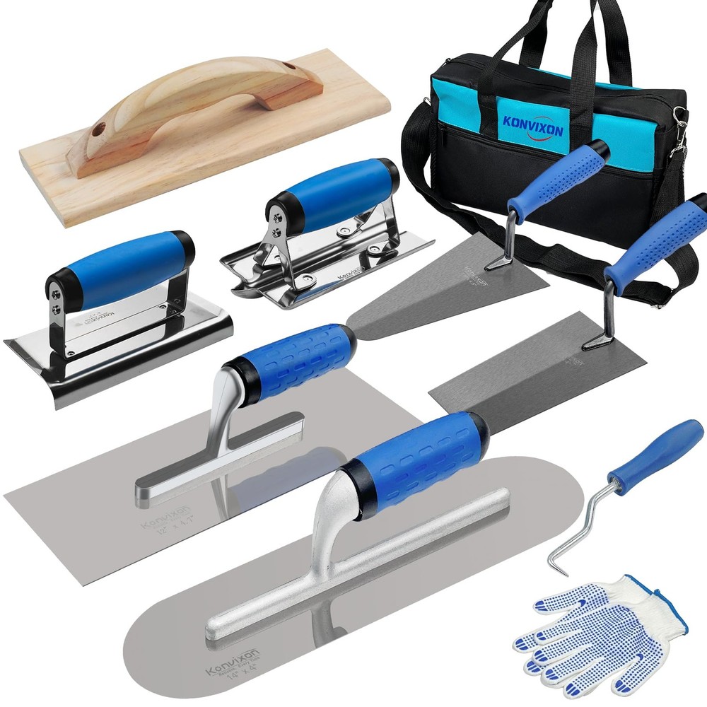 10PCS Concrete Trowel Set, Masonry Hand Tool Set Includes Large Flat Finishin...
