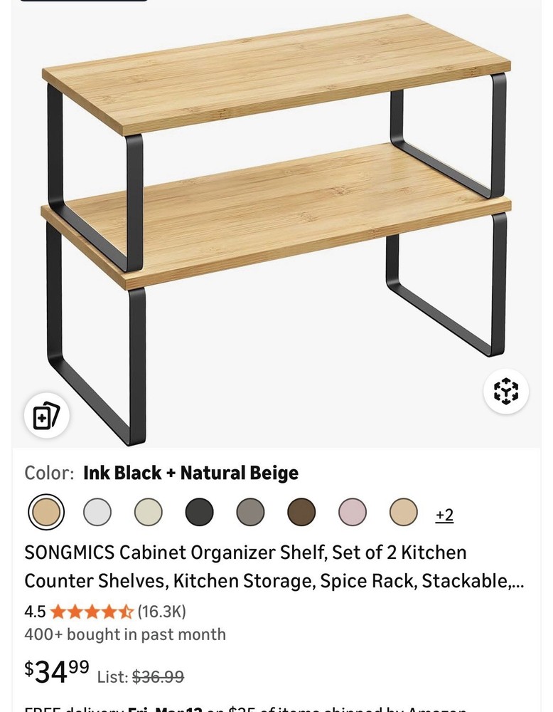 Cabinet Organizer Shelf Set of 2, Metal & Wood, SONGMICS Stackable