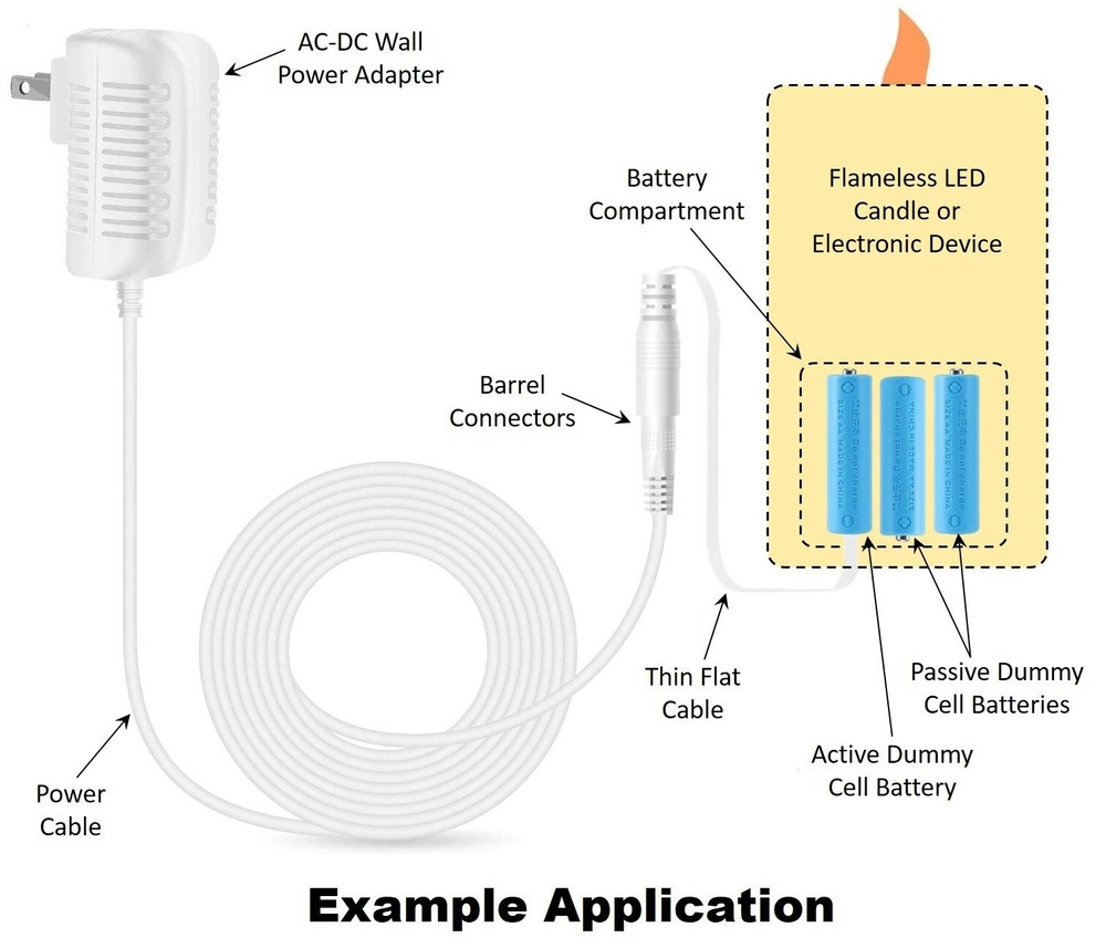 3 x AA Battery Replacement Eliminator Kit (White) for Electronic Devices